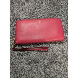 Fossil Sydney‎ Pomegranate Leather Zip Long Wallet Pink Zip Wrislet